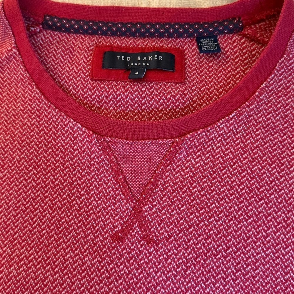 Ted Baker London Mens Long Sleeve Cotton Pullover Sweater/ Red & White. Size L.